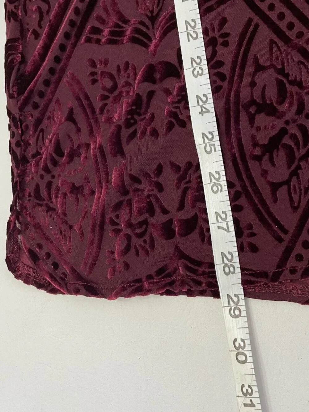 Foxcroft Top Sz 10 Burgundy Velvet Burnout Button Down Blouse Semi-Sheer Luxury